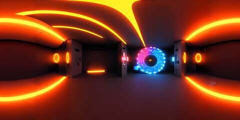 Photo of a well-lit room with a neon led light