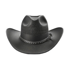 Black leather cow boy hat isolated on transparent background. Cowboy hat for fashion.