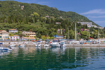 Benitses town on the Ionian Sea shore on Corfu Island, Greece