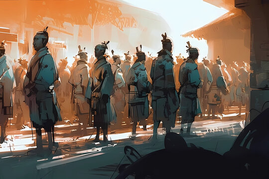beauty of the Terracotta Army in ancient China. digital art illustration. generative AI.