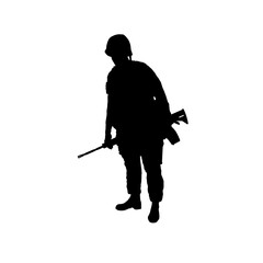 Black silhouette of an American soldier with a rifle over his shoulder