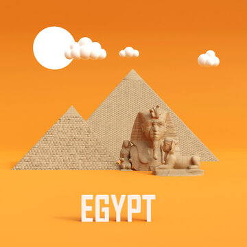 egypt skyline, landmark isolated 3D render in yellow background