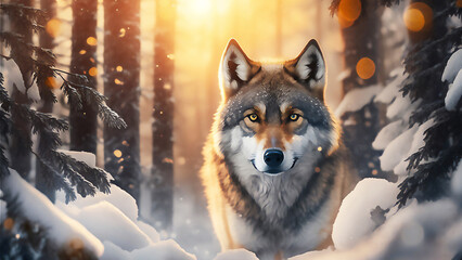 Wild gray wolf. Illustration, AI generated