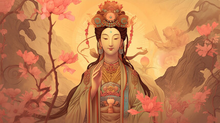 Fototapeta na wymiar Chinese Goddess Guan Yin - Goddess of compassion and mercy