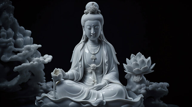 観音イメージ画 敦煌 観音図 仏画(部分）[20076001933]の写真・イラスト素材