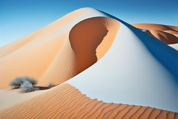 Fototapeta na wymiar Detail of a sand dune in Namib desert, with blue and clean sky, Africa