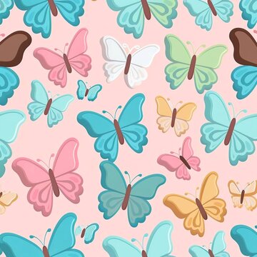 Abstract cartoon pattern of cute butterflys. High quality illustration