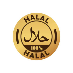 Golden Halal sign design. Certificate halal logo tag.