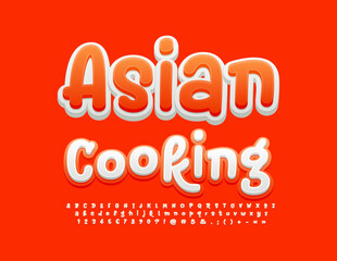 Vector gourmet banner Asian Cooking with handwritten Alphabet Letters, Numbers and Symbols set. Bright Orange and White Font