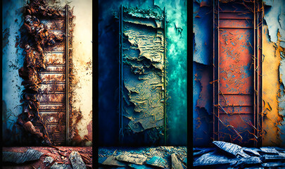 Grunge backgrounds with distressed and weathered textures, resembling old and worn-out surfaces, adding a rustic and vintage look to any design