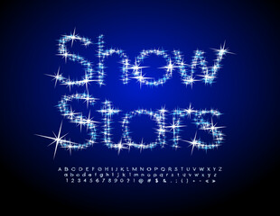 Vector advertising poster Show Stars. Artistic Font with Stars.. Fantasy Alphabet Letters, Numbers and Symbols