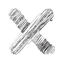 X Sign Hand-drawn scribble line art on white background vector illustration design