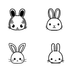 A collection of cute and charming kawaii bunny rabbit illustrations, Hand drawn in a delightful style. Perfect for animal lovers and children's designs