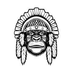 gorillas wearing Indian chief head accessories. A unique and bold addition to any design project