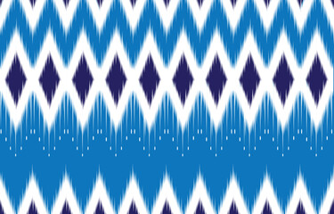 Simple Blue Ikat  with dark blue embroidery onlight blue background. geometric ethnic seamless pattern  native style abstract vector illustation.Design for clothing,carpet,fabric,tile.