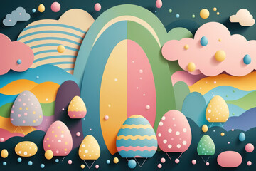 Colorful easter eggs background wallpaper illustration, Generative AI 