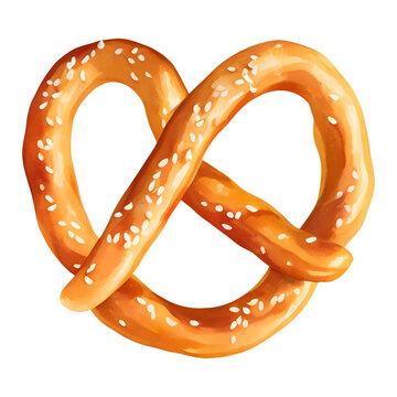 Plain Baked Pretzel Pastry with Sesame Seed Detailed Hand Drawn Illustration Painting