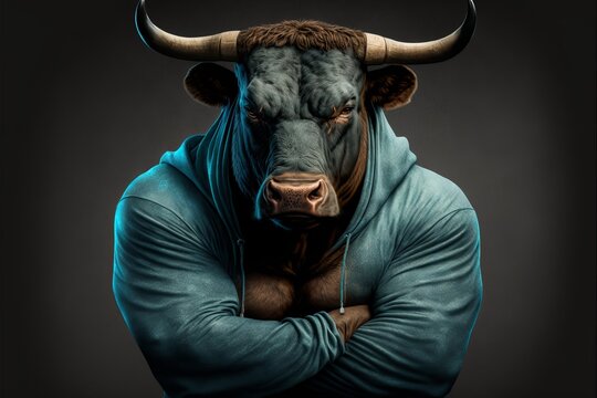 Fit and fearless: portrait of a bull wearing sports apparel