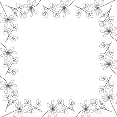 Template frame of spring flowers line art on a white background. Square. Floral design for wedding invitation, banner, poster.