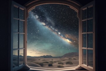 A window with a look of the milkyway, generative AI
