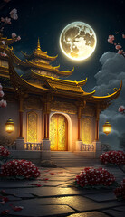 Chinesischer Tempel im Mondlicht, ki generated
