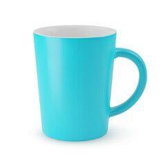 Illustration of Empty Cyan Ceramic Tea Mug on a White Background. Isolated Mockup with Shadow Effect, and Copy Space for Your Design