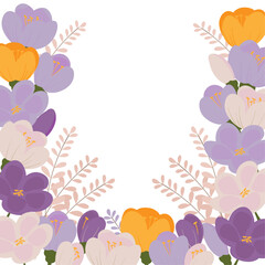 picture in the form of a frame of crocus flowers on a light background for wallpapers, invitations
