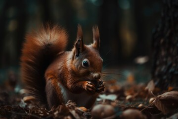 Naklejka na ściany i meble Squirrel eating is so adorable. Generative AI