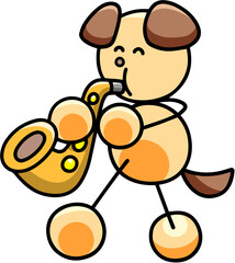 サックスを吹くわんまるのイラスト　犬