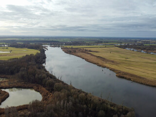 Panoramic view of the Danube river of Bavaria and green floodplains