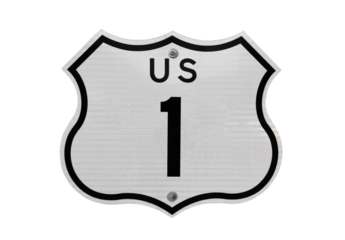US Highway 1 sign isolated with cut out background.
