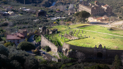 Great valley on the outskirts of Rome. Ruins and ancient buildings on a sunny afternoon