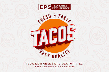 Editable text effect tacos logo 3d vintage style premium vector