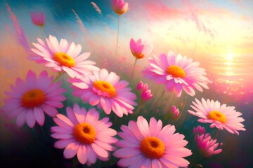 Fototapeta na wymiar A closeup painting of pink flowers