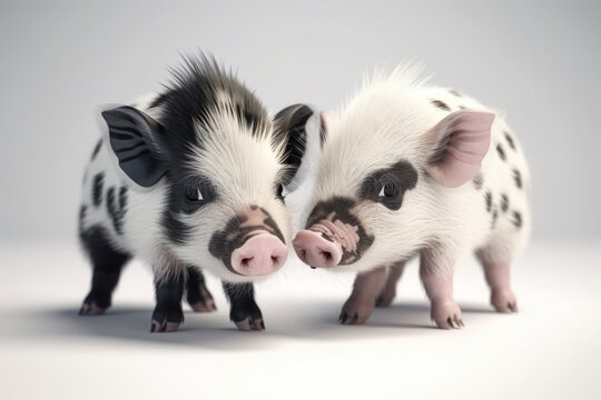 2 cute little piggies mini pigs cute spotted friendship pet vegan generative ai
