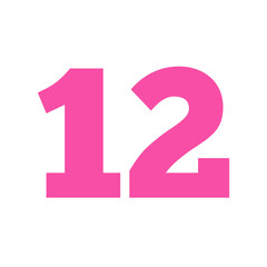 Number twelve 12 on white background transparent pink color 