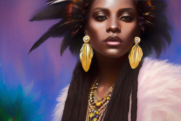 Creative expressive portrait of a stylish African American woman. Generative AI