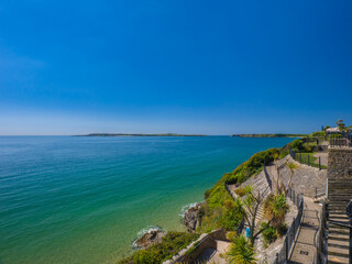Beach at high tide (Tenby, Wales, United Kingdom, in summer)