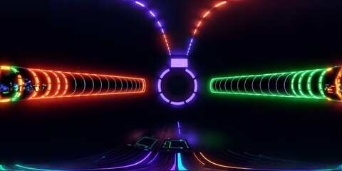 Photo of an illuminated neon tunnel with an abstract design