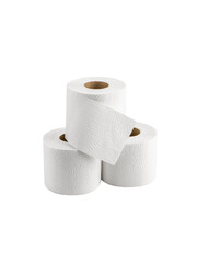 Several rolls of classic plain white toilet paper are isolated on a white background. Photo vertical