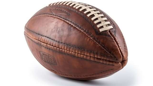 Retro Leather Rugby Ball on white background, generative ai