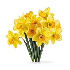 Yellow spring flowers daffodils isolated on white background. With clipping path. Flowers objects for design, advertising, postcards. Narcissus flowers, generative ai