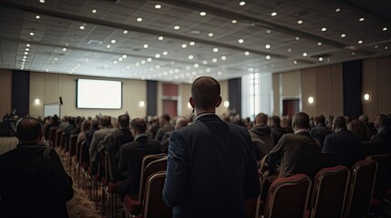 Speaker at Business Conference and Presentation. View from behind, generative ai