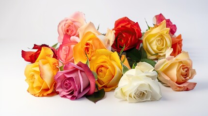 Vibrant bouquet of roses on white background, generative ai