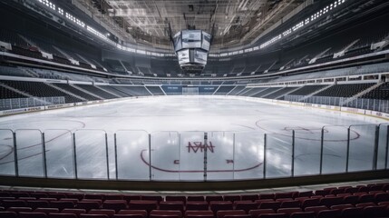 Fototapeta na wymiar Hockey ice rink sport arena empty field - stadium, generative ai
