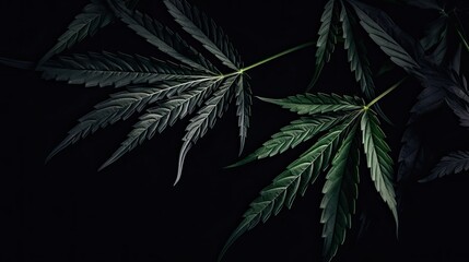 Cannabis Sativa Leaves On Dark - Medical Legal Marijuana, generative ai