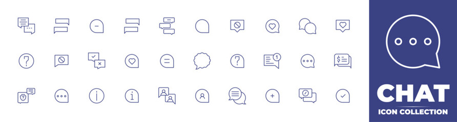 Chat line icon collection. Editable stroke. Vector illustration. Containingchat, chats, comment minus, speech bubble, comment block, comment heart, help, comment line, new message, comment, and more.