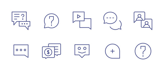 Chat line icon set. Editable stroke. Vector illustration. Containing chat, help, video chat, comment, chat box, chat send, comment plus.