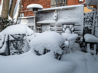 snow covered outdoor patio