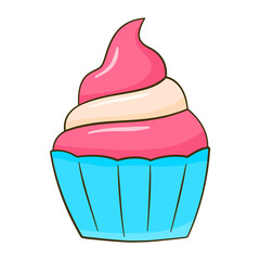 Cupcake. Cartoon. Vector illustration. Isolated on white background	
